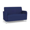 Lesro Siena Lounge Reception Loveseat, Brushed Steel, OH Cobalt Upholstery SN1501